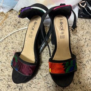 Women's Black and Multicolor Sandals